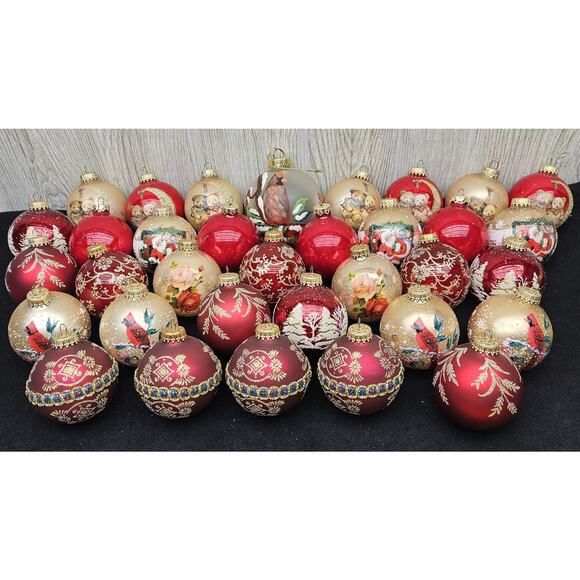Vintage‎ 34 Pc Glass Christmas Ornaments Embellished Santa Cardinal Krebs O'well - Picture 1 of 15